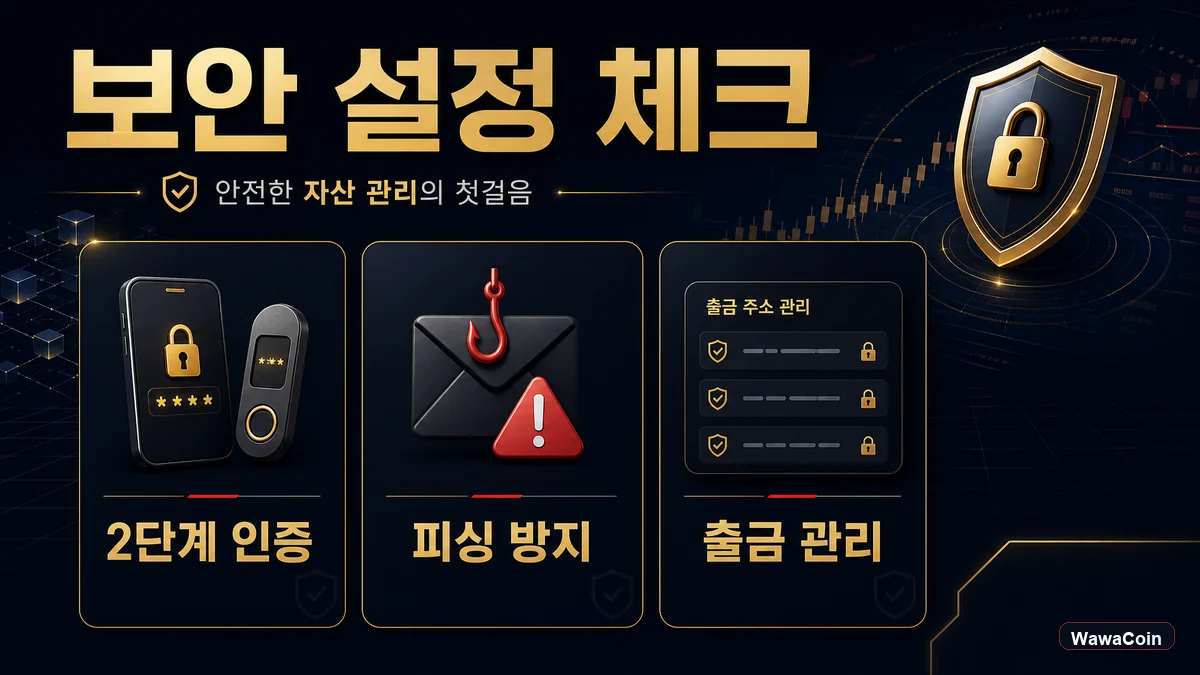 바이낸스 보안 설정과 출금 관리 체크 항목을 정리한 이미지