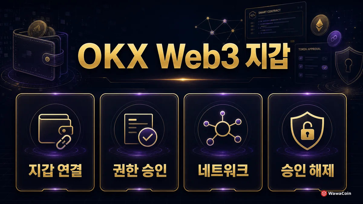 OKX Web3 지갑 연결과 권한 승인, 승인 해제 주의점을 정리한 이미지